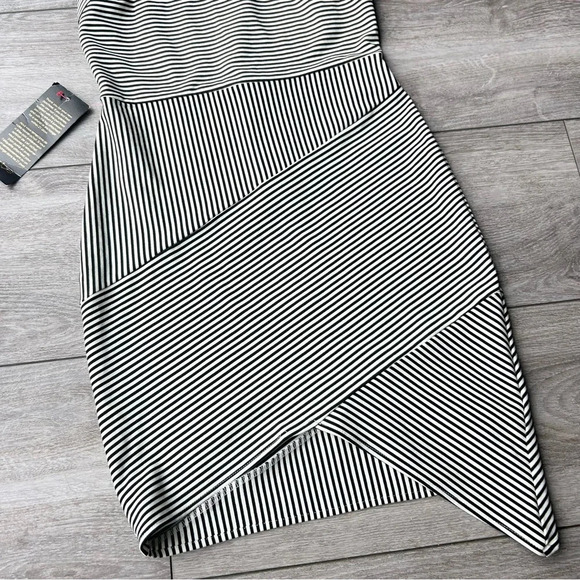 Bebe Short Asymmetrical Striped Stretch  Mini Dress - Picture 7 of 15